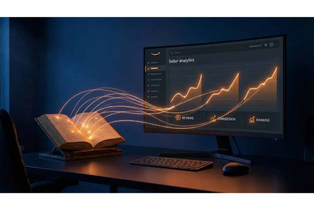 Transformation de contenus bruts en ebook structuré illustrant un système rapide de création de guide e commerce