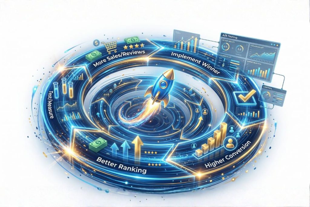 Boucle infinie lumineuse : effet flywheel et testing A/B continu pour l'optimisation.