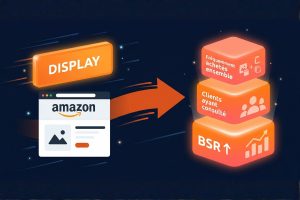 Schéma montrant comment une bannière Amazon Sponsored Display génère des ventes qui alimentent trois encarts organiques : Fréquemment achetés ensemble, Clients ayant consulté, et BSR en hausse