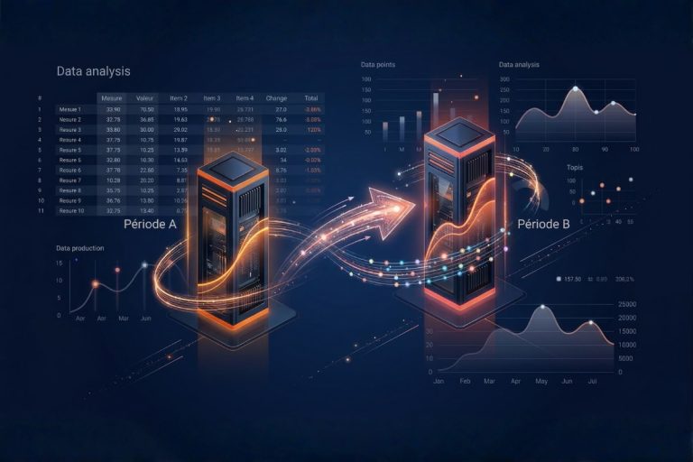 Illustration data représentant la comparaison période A vs période B pour tester une fiche produit Amazon
