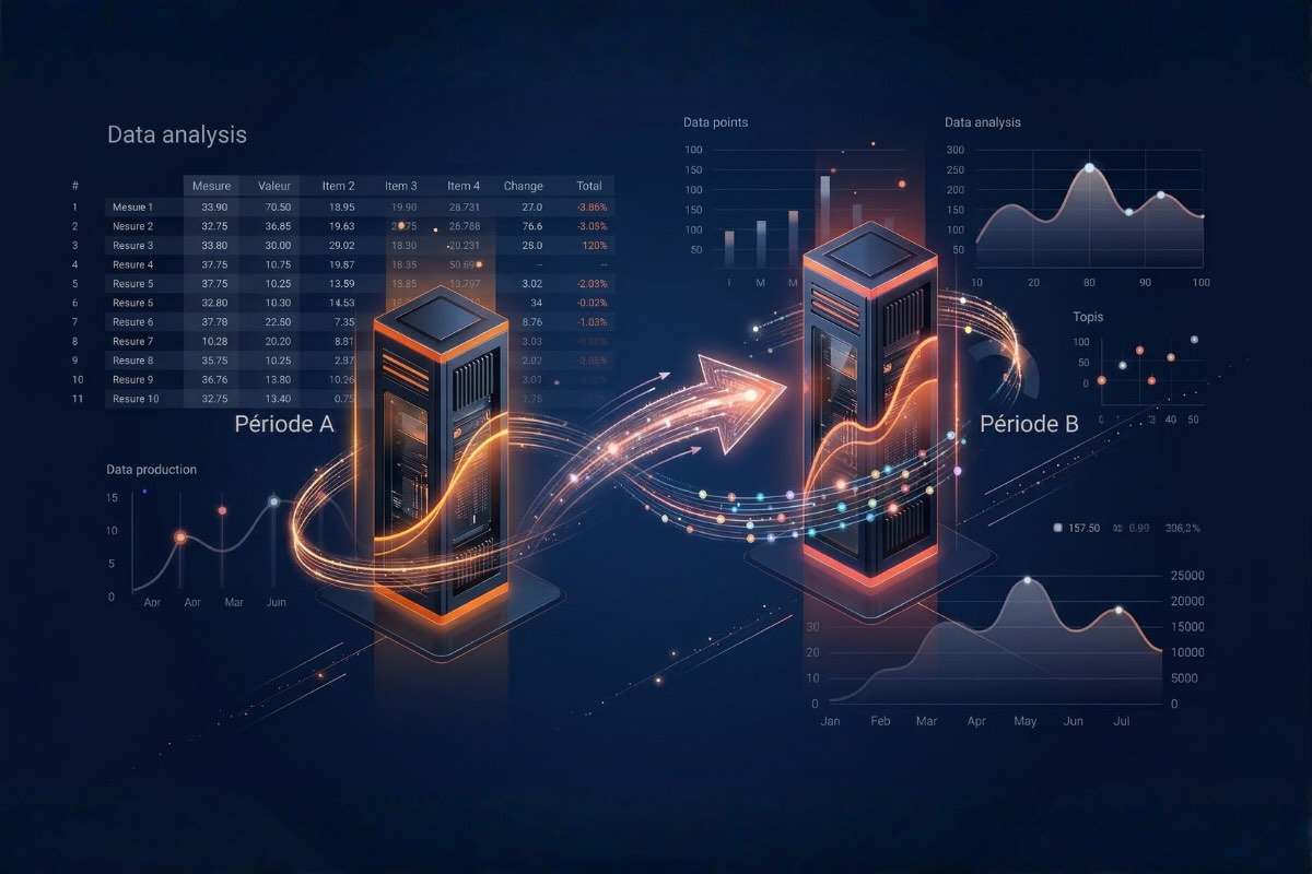Illustration data représentant la comparaison période A vs période B pour tester une fiche produit Amazon