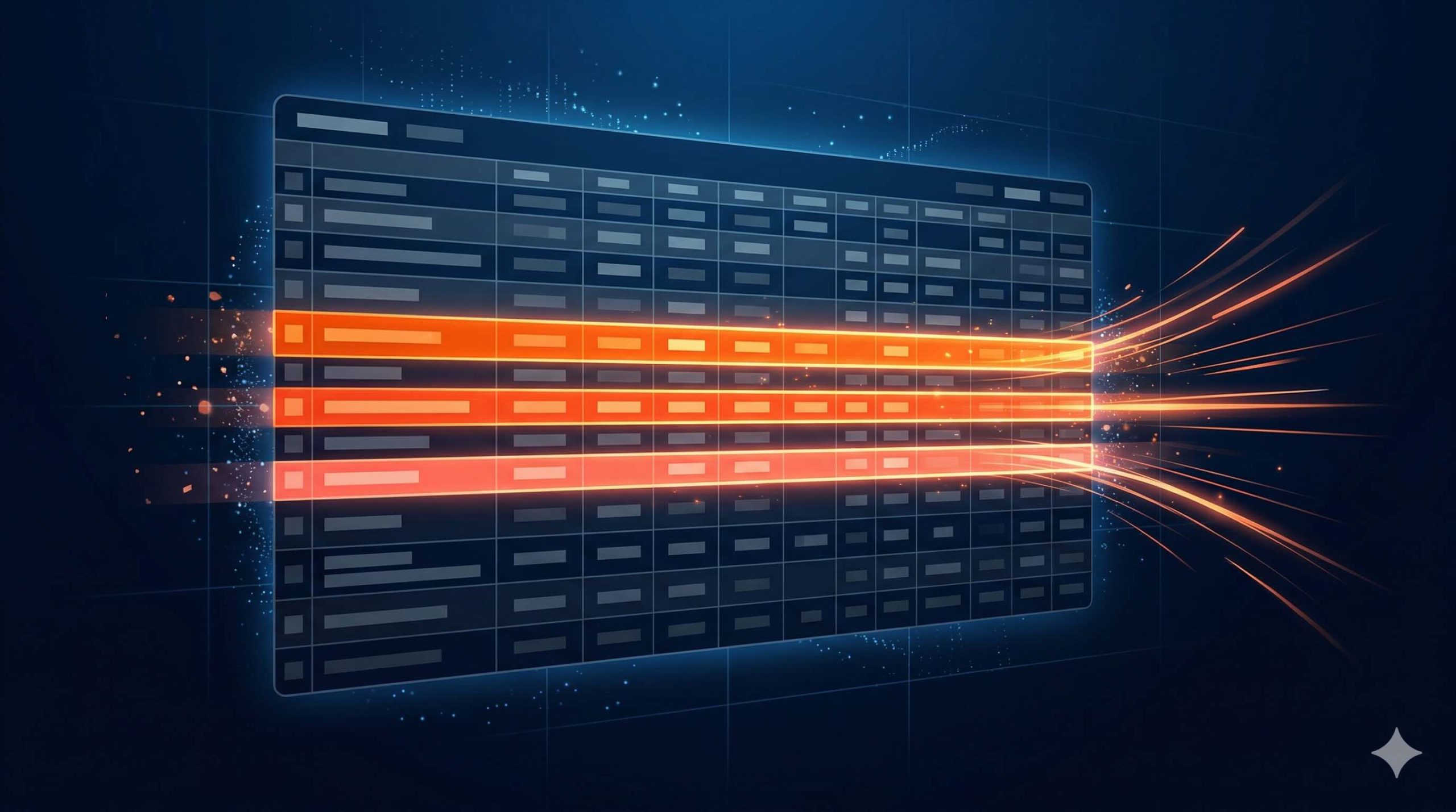 Tableau de données Amazon avec lignes illuminées en orange représentant les termes de recherche prouvés extraits du Search Term Report