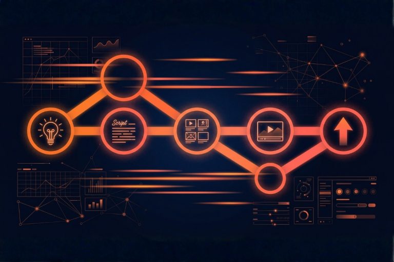 Infographie : le workflow short vidéo IA en 5 étapes — intention, storyboard, production, montage, monétisation