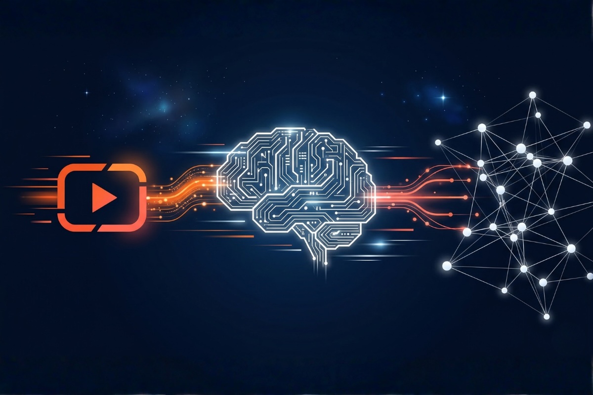 Schéma d'un pipeline automatisé reliant YouTube à une base de connaissances IA avec n8n et Pinecone